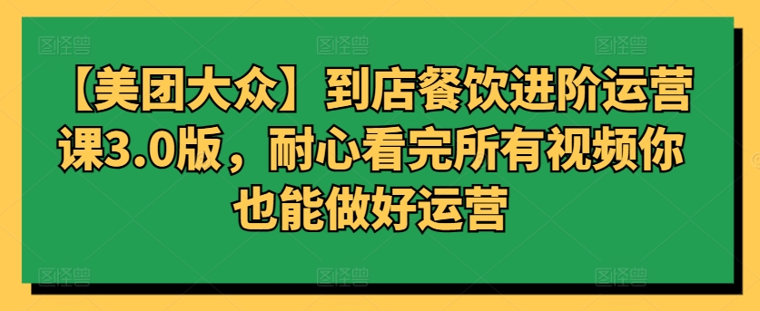 【美团大众】到店餐饮进阶运营课3.0版，耐心看完所有视频你也能做好运营-红山网创