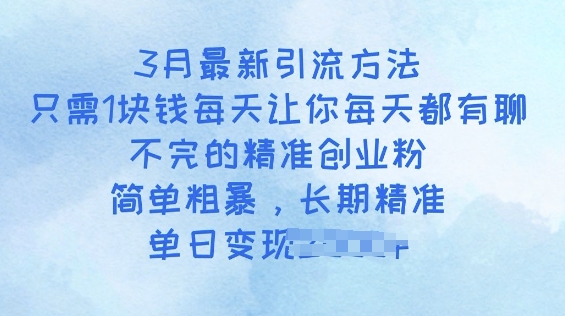3月最新引流方法，只需1块钱每天让你每天都有聊不完的精准创业粉，简单粗暴，长期精准-红山网创