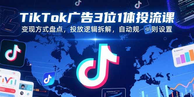 （15460期）TikTok广告3位1体投流课，变现方式盘点，投放逻辑拆解，自动规则设置-红山网创