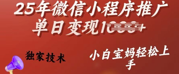 25年微信小程序推广单日变现多张，独家技术，小白宝妈轻松上手【揭秘】-红山网创