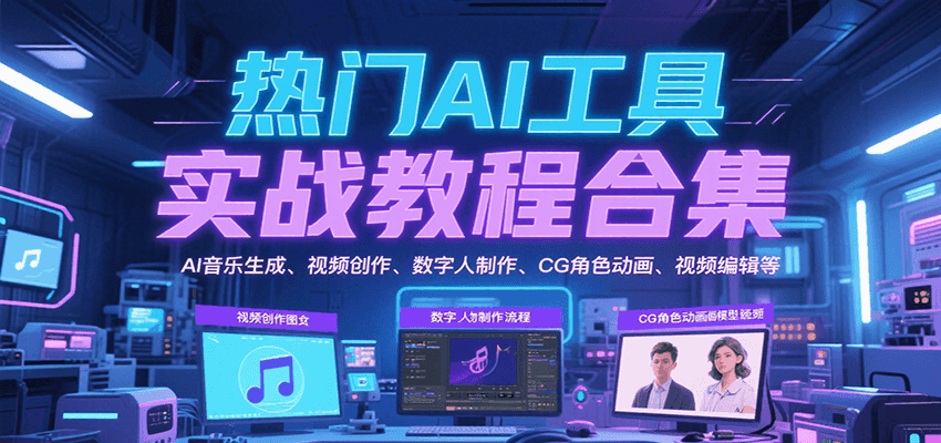 热门AI工具实战教程合集，AI音乐生成、视频创作、数字人制作、CG角色动画、视频编辑等-红山网创