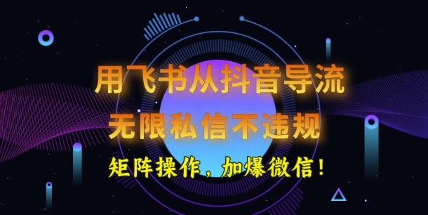 用飞书从抖音导流，无限私信不违规，抖音截流创业粉-红山网创