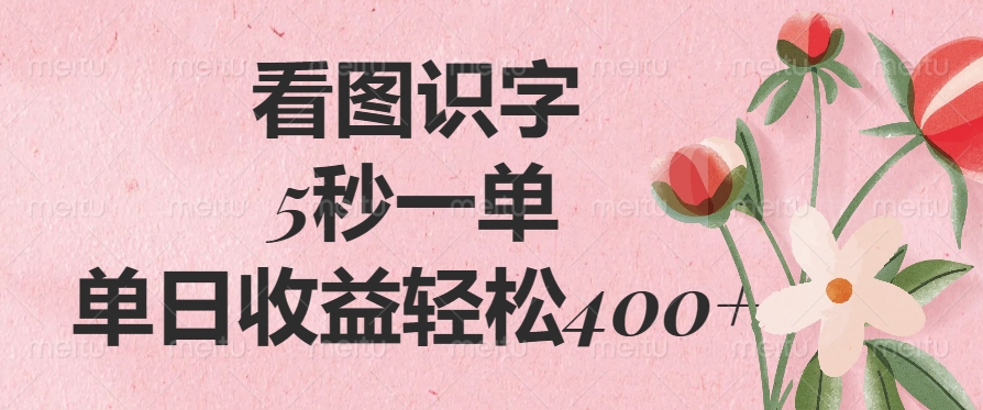 （14338期）看图识字，5秒一单，单日收益轻松400+-红山网创