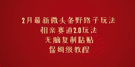 2月最新微头条野路子玩法，相亲赛道2.0玩法，无脑复制粘贴，保姆级教程-红山网创
