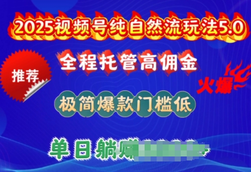 2025视频号纯自然流玩法5.0，全程托管高佣金，极简爆款门槛低，单日收益多张【揭秘】-红山网创