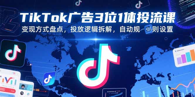 TikTok广告3位1体投流课，变现方式盘点，投放逻辑拆解，自动规则设置-红山网创