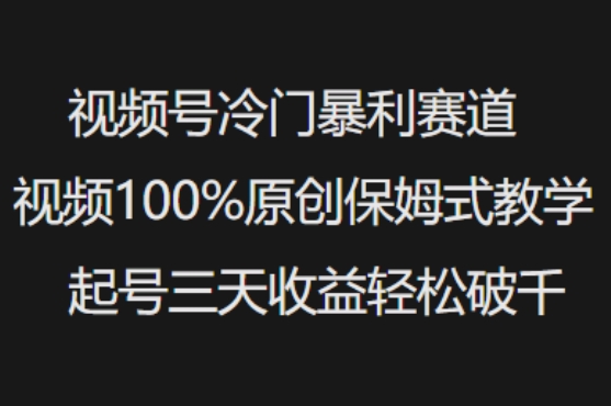 视频号冷门暴利赛道视频100%原创保姆式教学起号三天收益轻松破千-红山网创