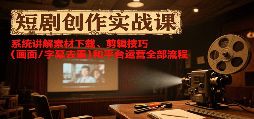 短剧创作实战课，系统讲解素材下载、剪辑技巧（画面/字幕去重）和平台运营全部流程-红山网创