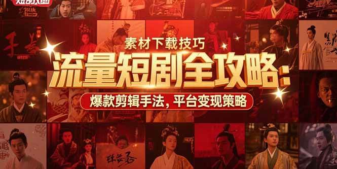 （15431期）流量短剧全攻略：素材下载技巧，爆款剪辑手法，平台变现策略-红山网创