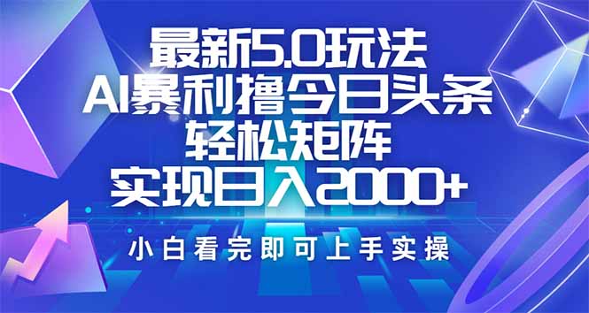 （14336期）今日头条最新5.0玩法，思路简单，复制粘贴，轻松实现矩阵日入2000+-红山网创